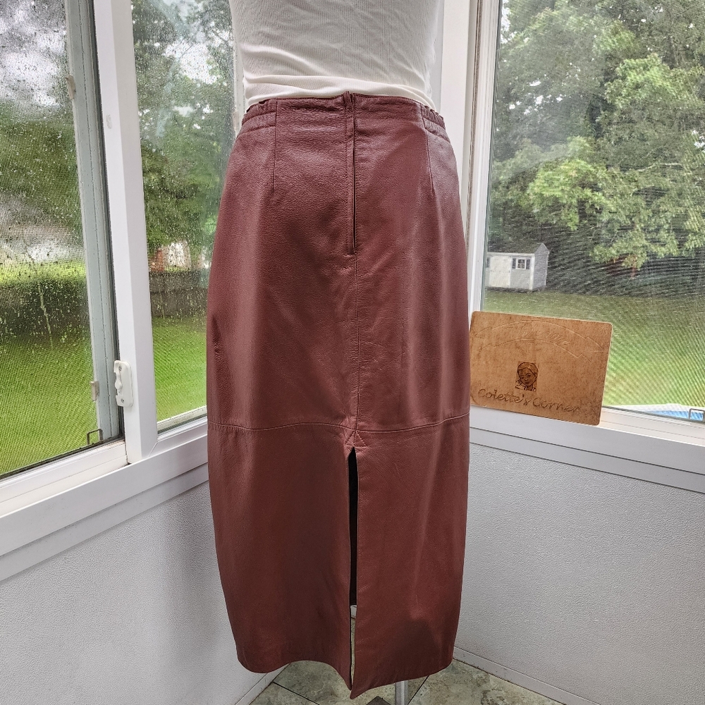 Spiegal Cognac Brown Real Leather Straight Maxi Skirt - Picture 4 of 17
